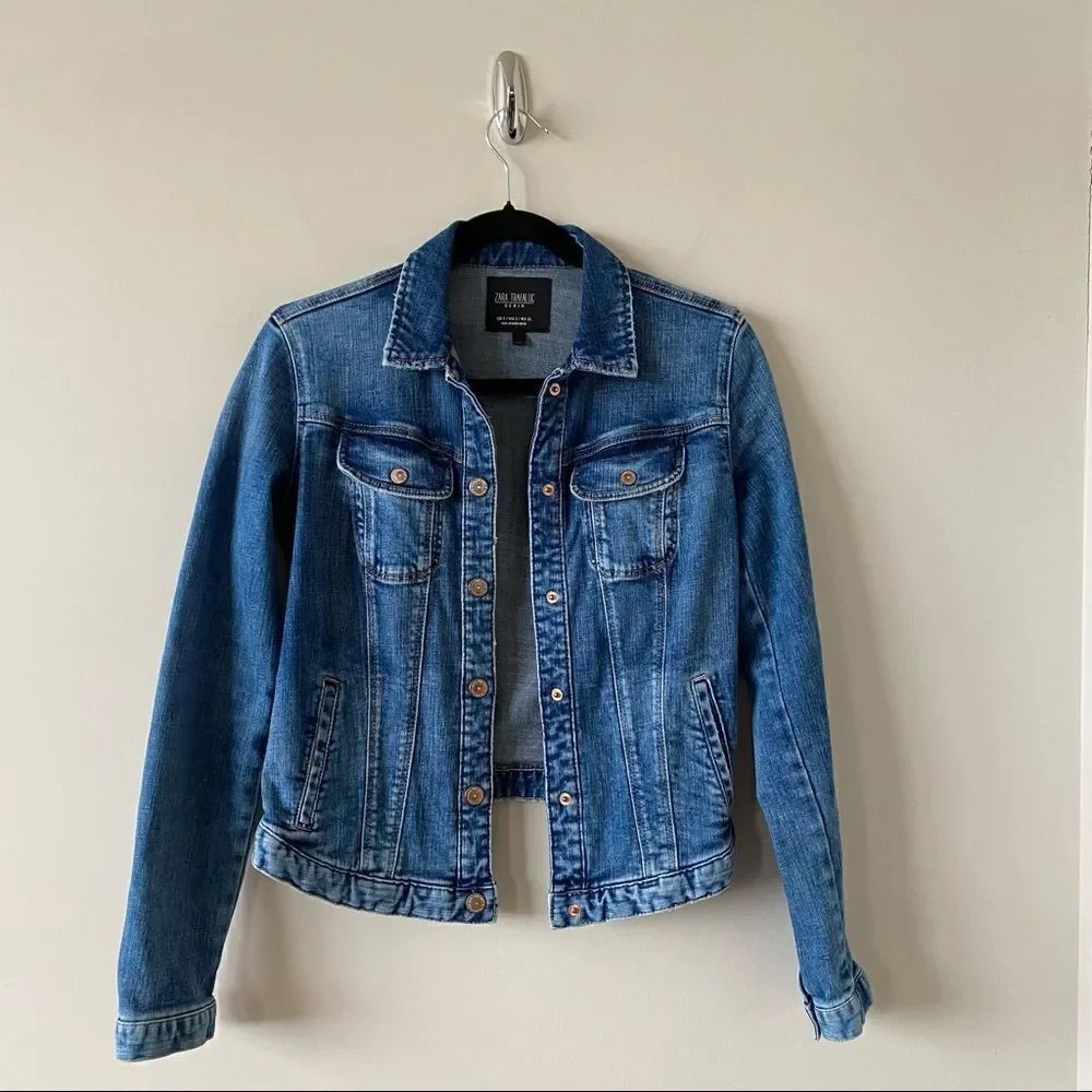 ZARA-FITTED Denim Mid Wash Distressed Jacket - Picture 1 of 13
